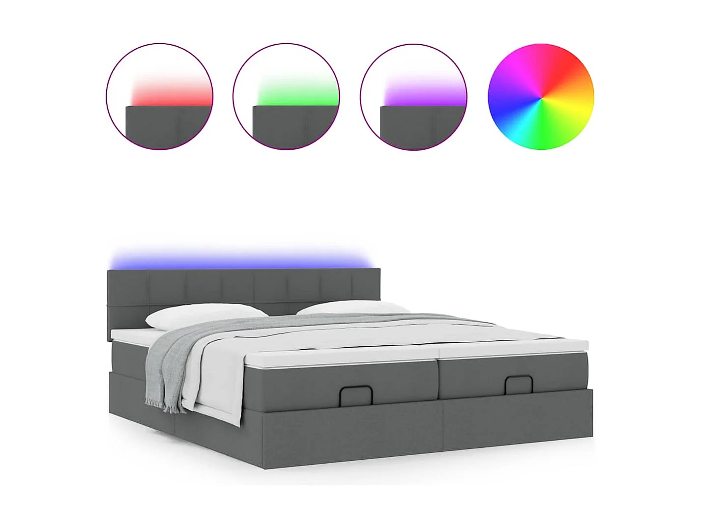 Cadre de lit ottoman avec matelas gris foncé 200x200cm tissu