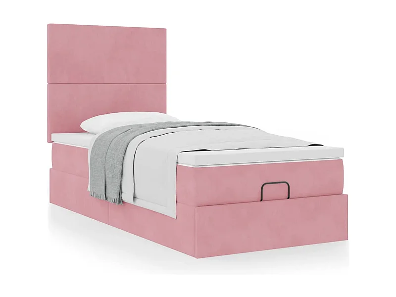 Cadre de lit ottoman avec matelas rose 100x200 cm velours
