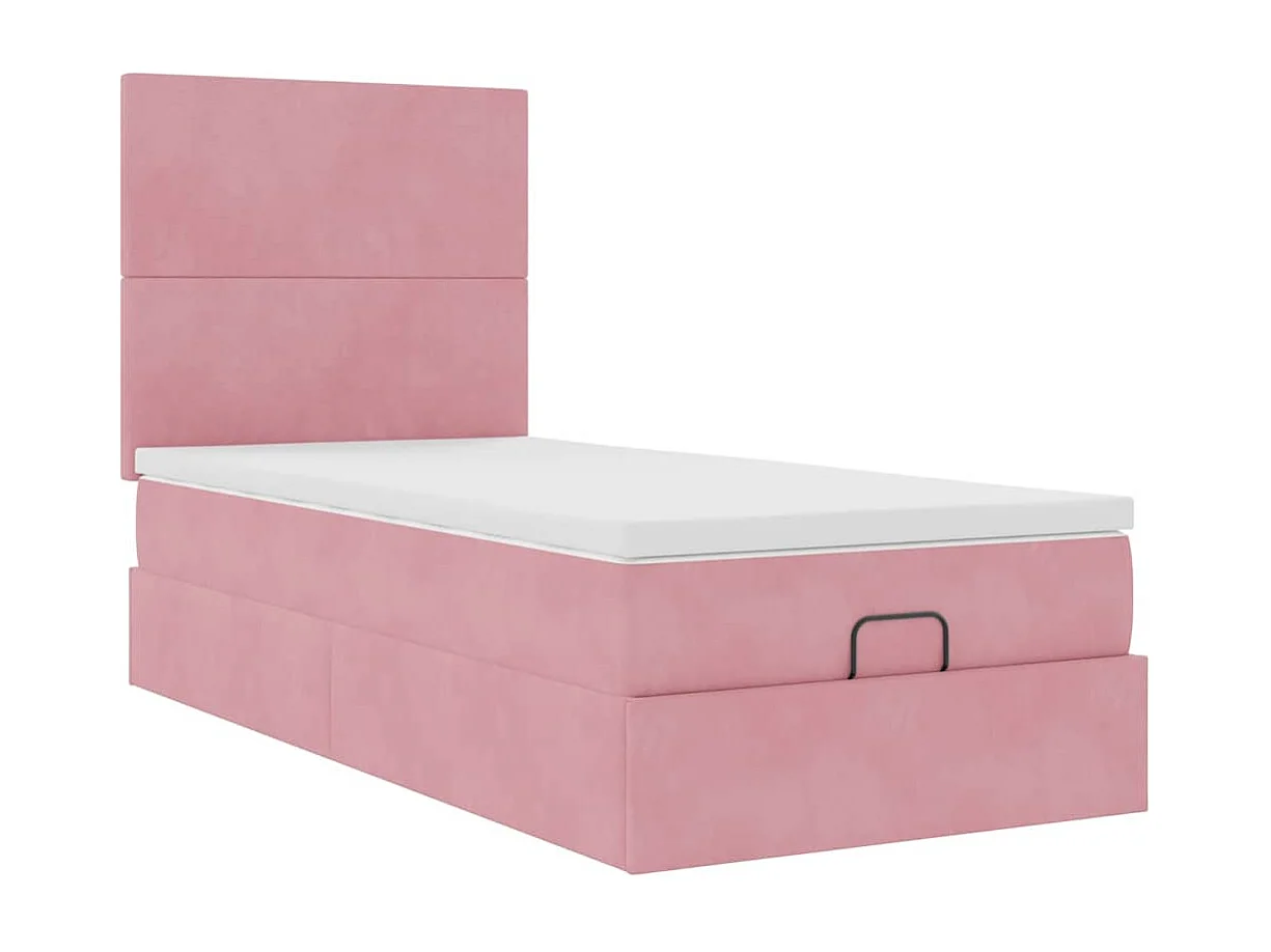 Cadre de lit ottoman avec matelas rose 100x200 cm velours