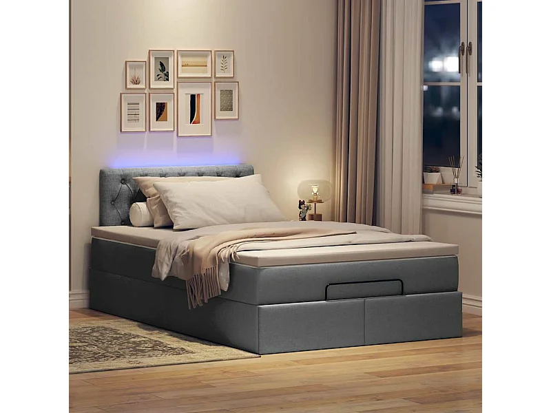Bed poef met matras en LED's 120x200 cm stof donkergrijs