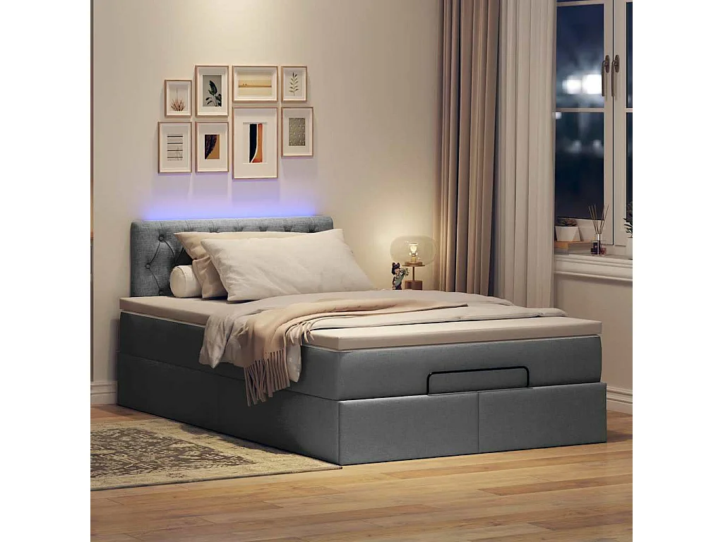 Cama otomana com colchão 120x200 cm tecido cinzento escuro