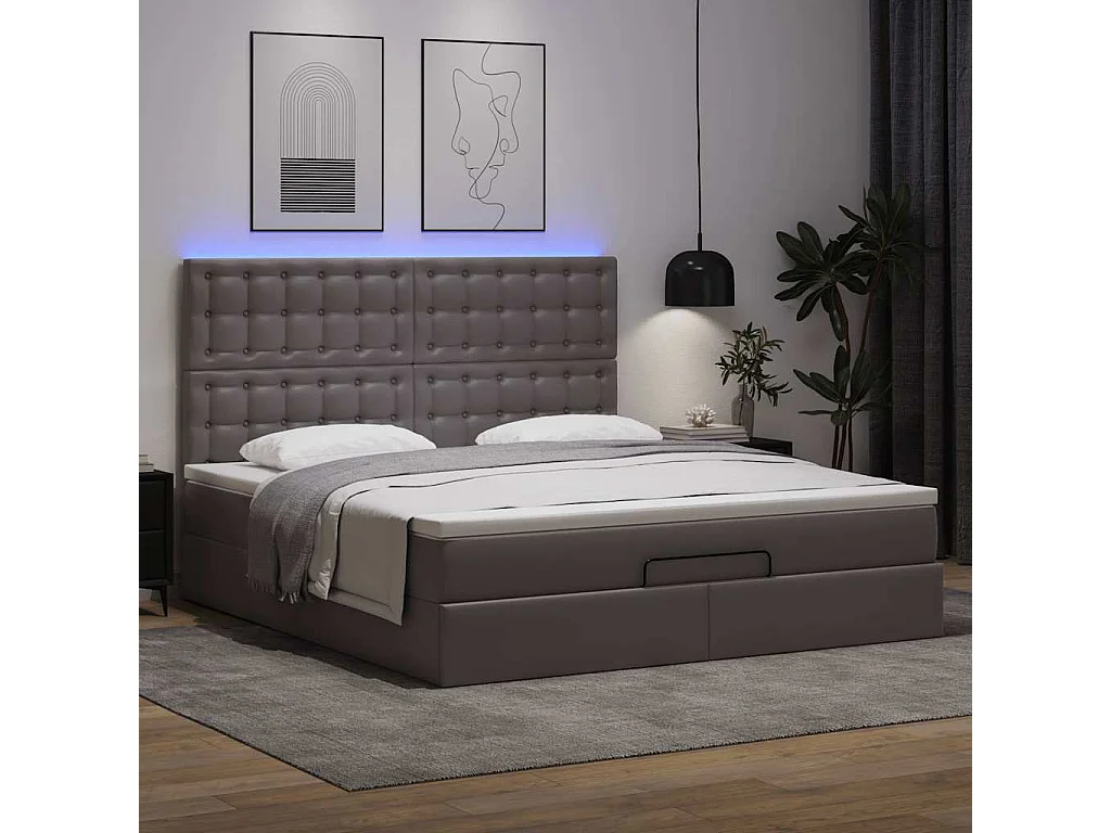 Ottoman bed met matras en LED's 180x200cm kunstleer grijs