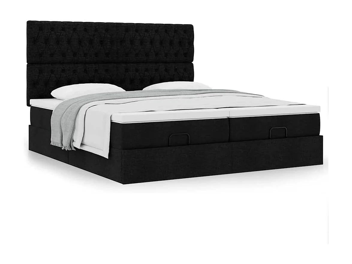Cadre de lit ottoman avec matelas noir 180x200cm tissu