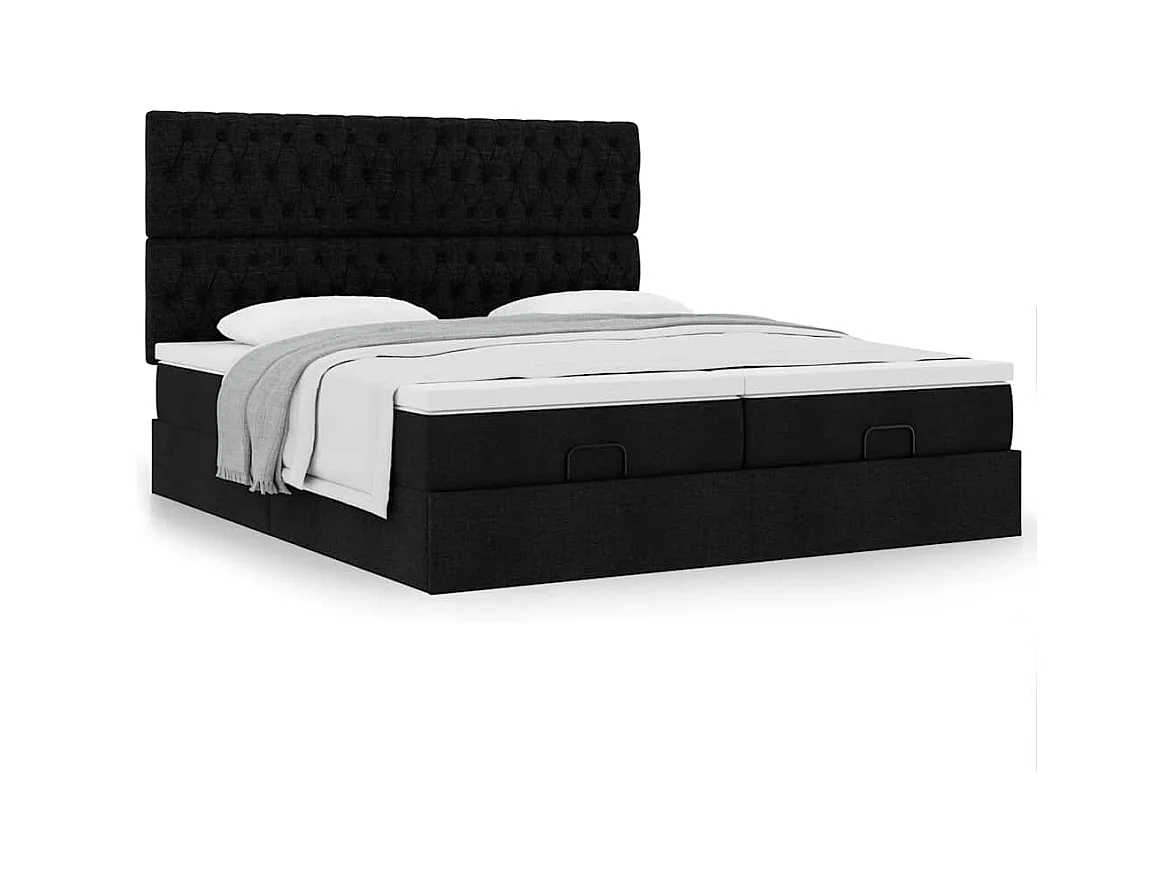 Cadre de lit ottoman avec matelas noir 180x200cm tissu