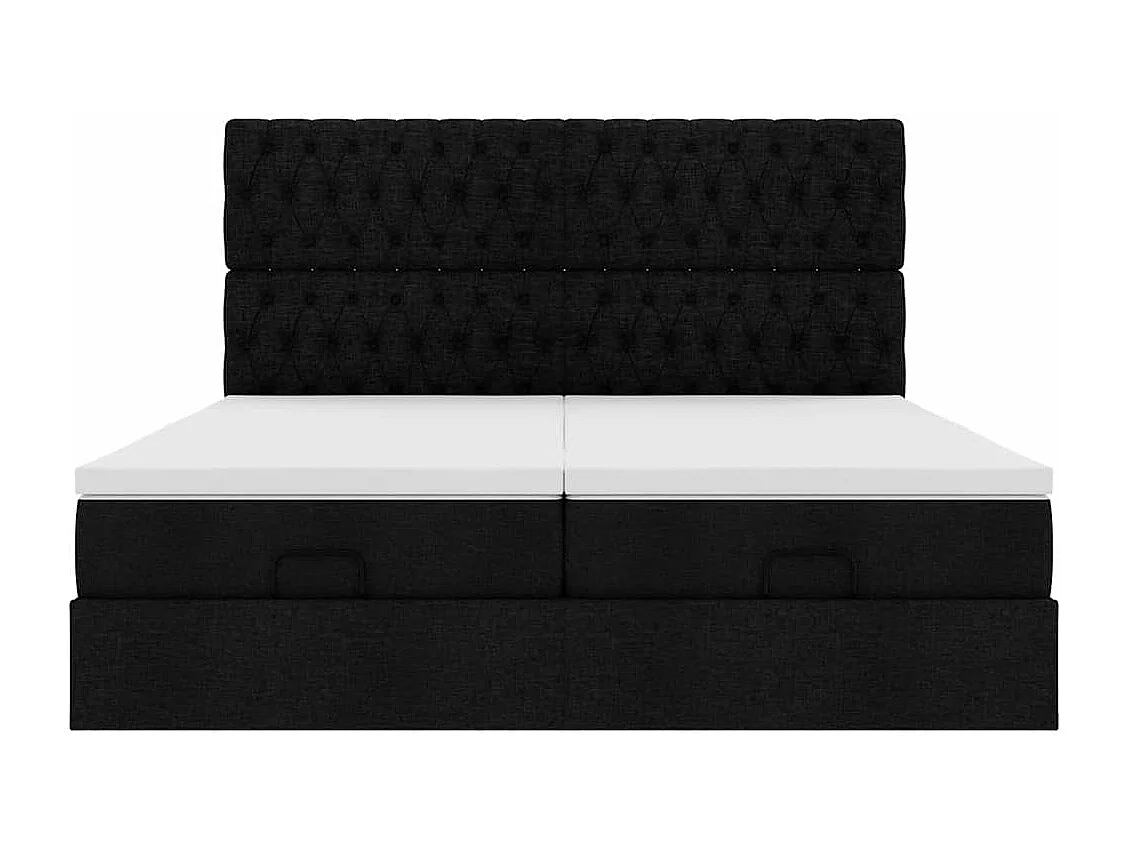 Cadre de lit ottoman avec matelas noir 180x200cm tissu
