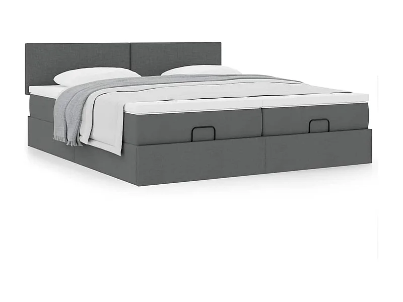 Cadre de lit ottoman avec matelas gris foncé 200x200cm tissu