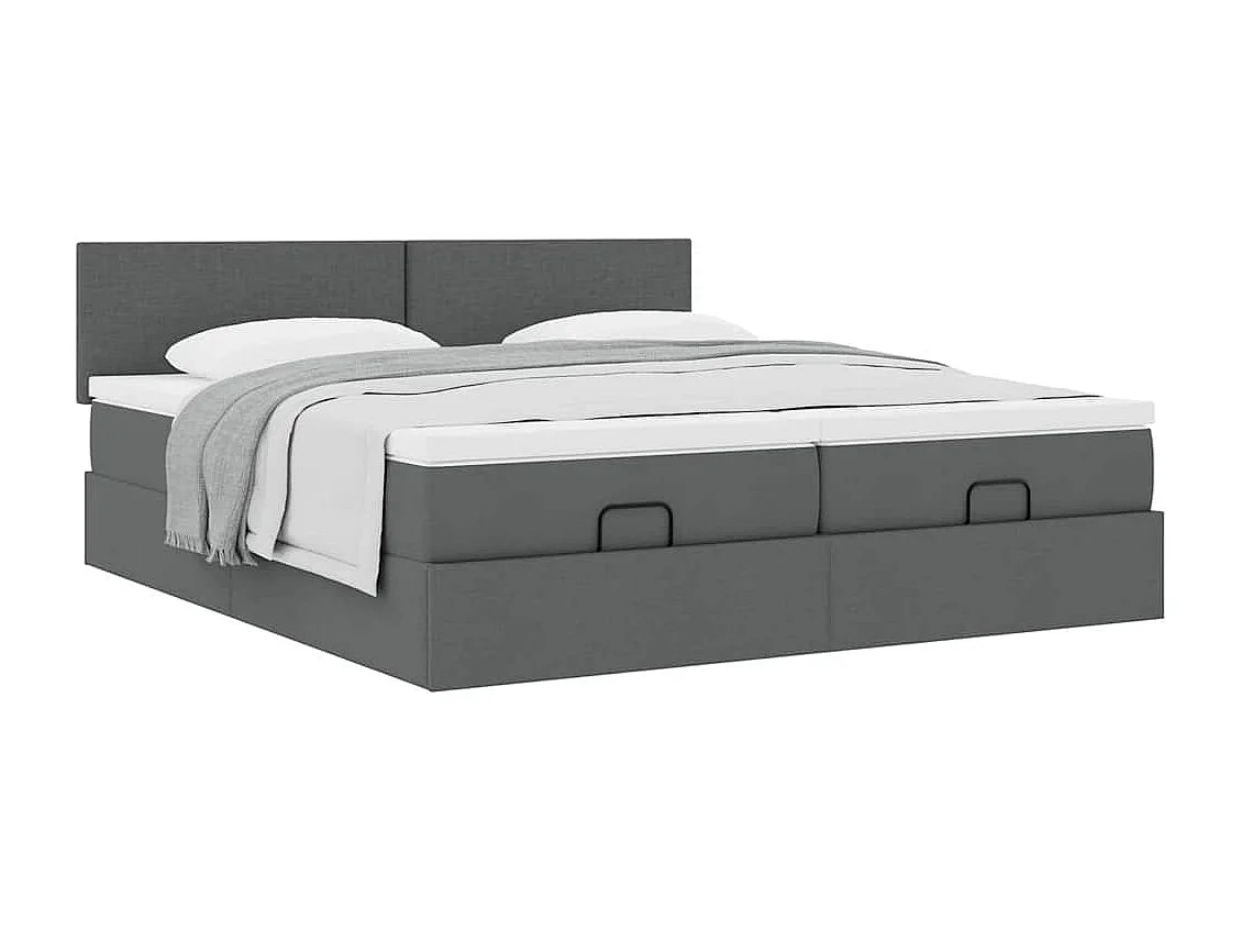 Cadre de lit ottoman avec matelas gris foncé 200x200cm tissu