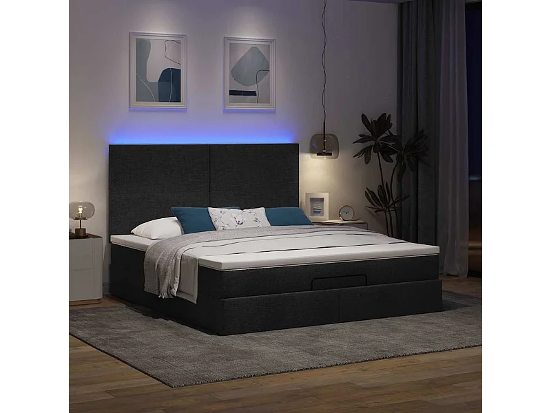 Ottoman bed met matras en LED's 160x200cm stof zwart