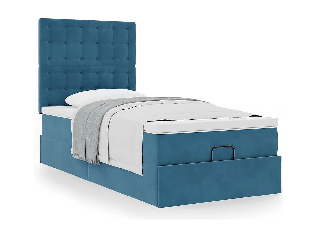 Cadre de lit ottoman avec matelas bleu foncé 90x190 cm velours