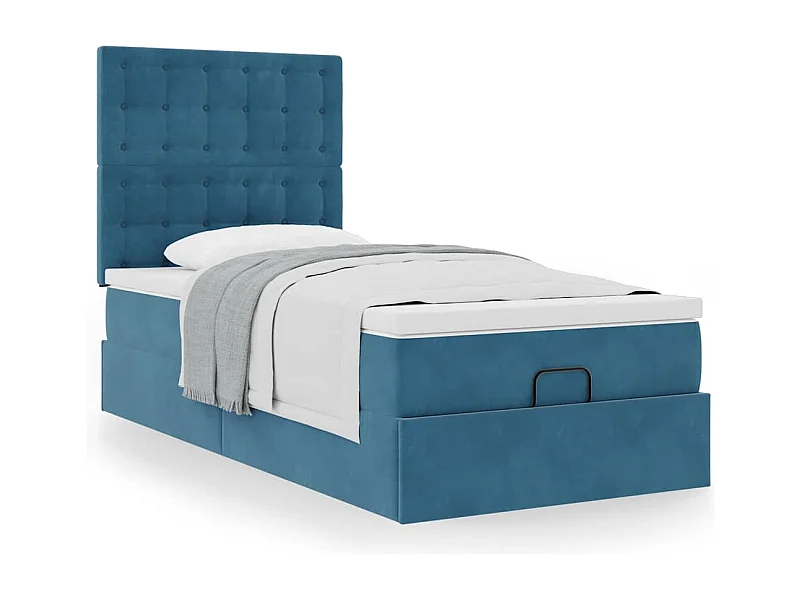 Cadre de lit ottoman avec matelas bleu foncé 90x190 cm velours