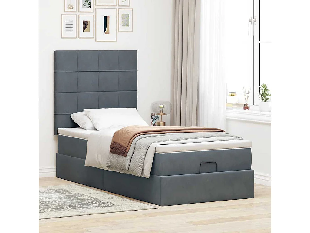 Cadre de lit ottoman avec matelas gris foncé 80x200 cm velours