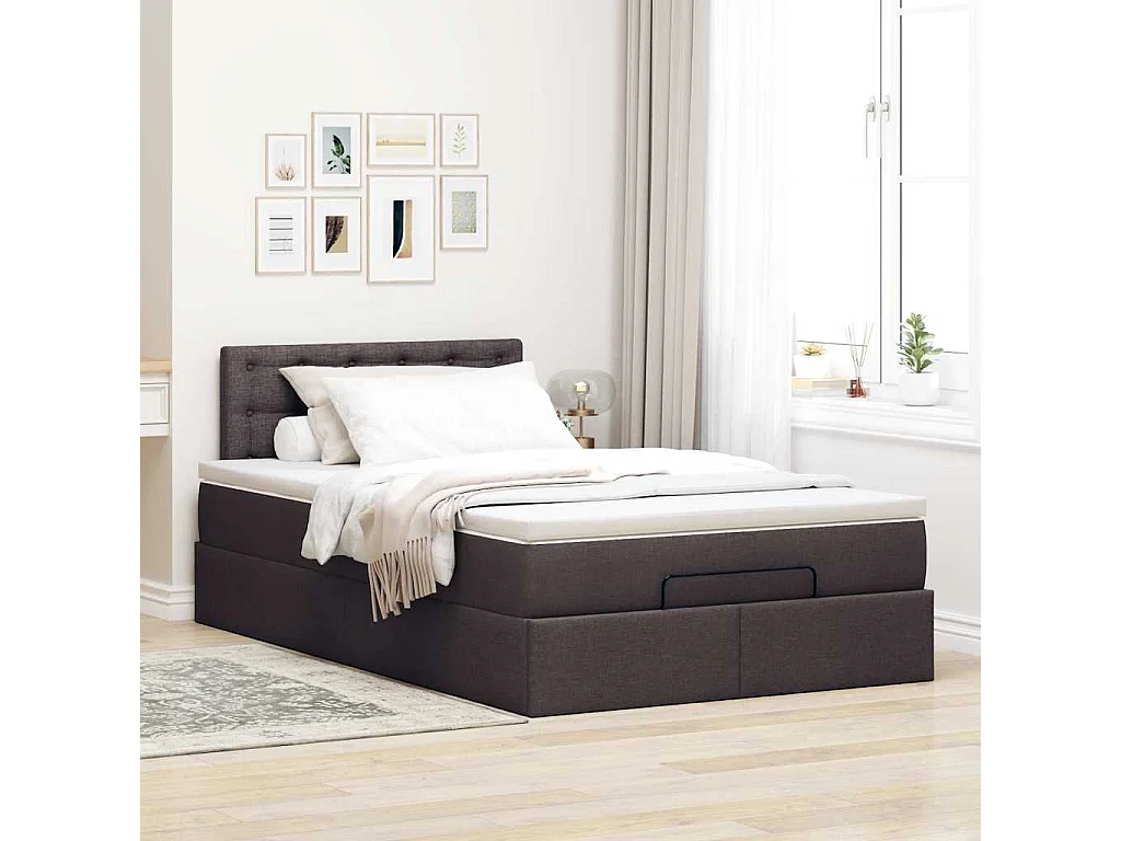Cadre de lit ottoman avec matelas marron foncé 120x200 cm tissu