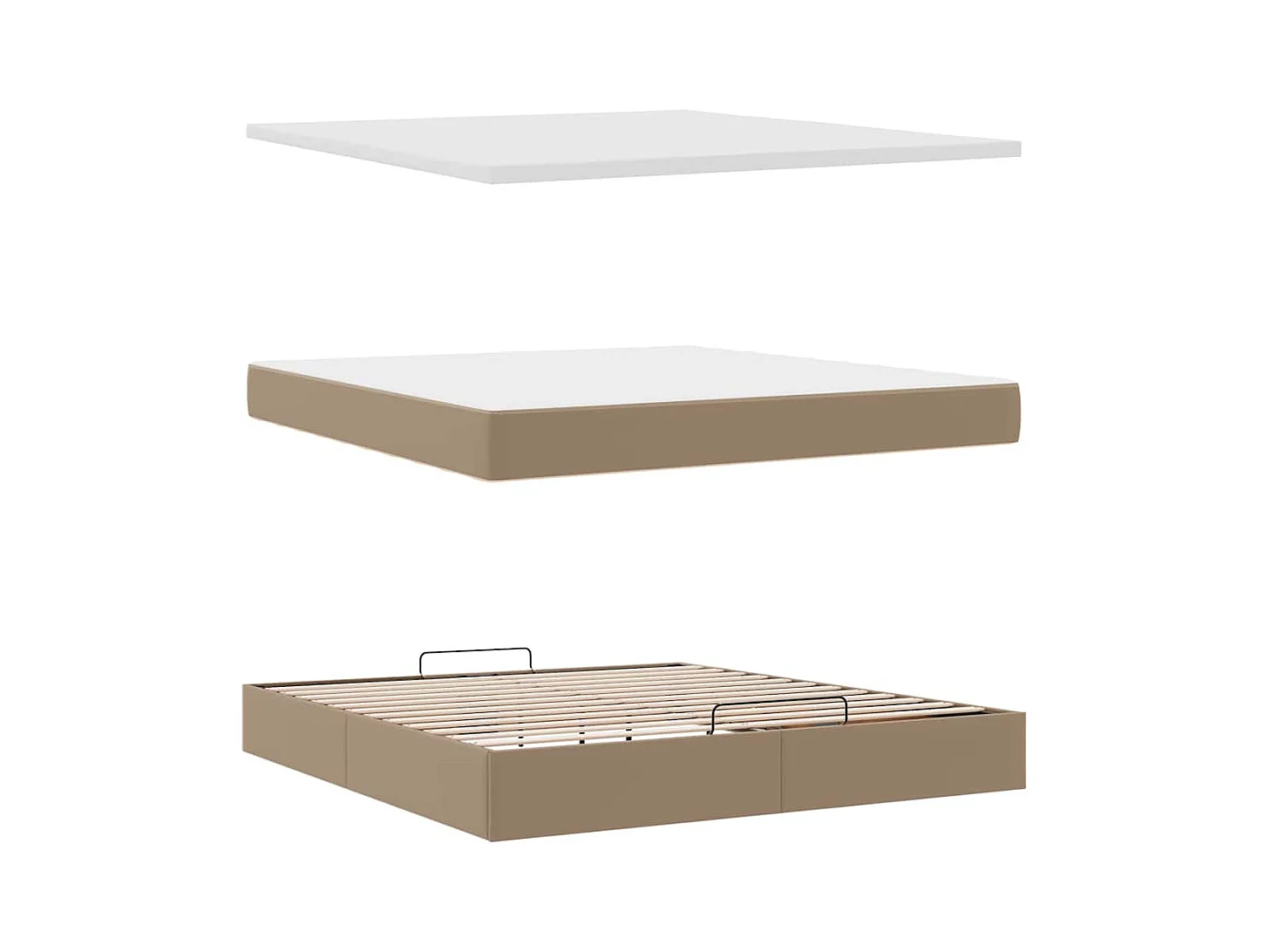 Cadre de lit ottoman et matelas cappuccino 160x200cm similicuir