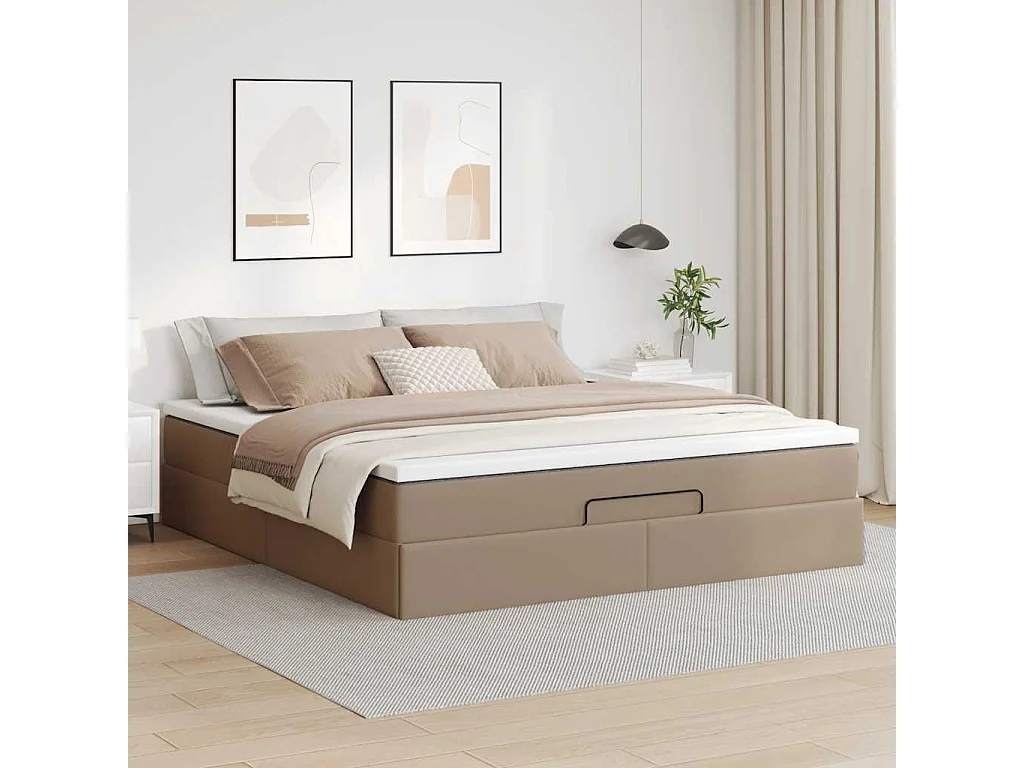 Estructura cama otomana colchón cappucino cuero sintético