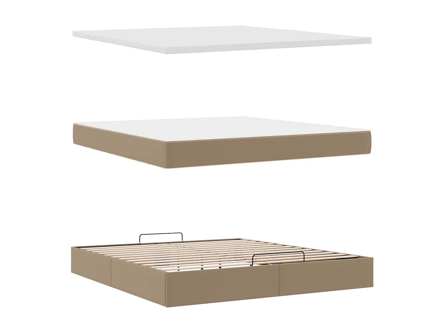 Estructura cama otomana colchón cappucino cuero sintético