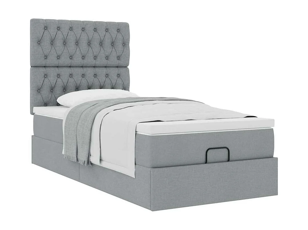 Cadre de lit ottoman et matelas gris clair 100x200 cm tissu