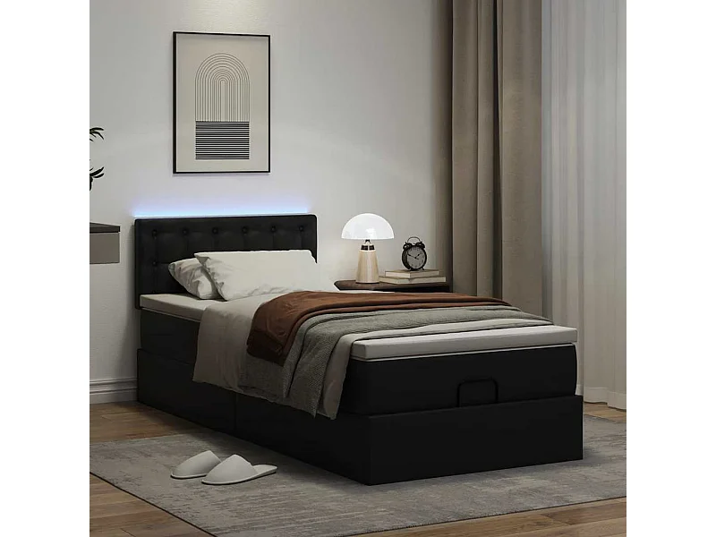 Ottoman bed met matrassen en LED's 100x200cm kunstleer zwart