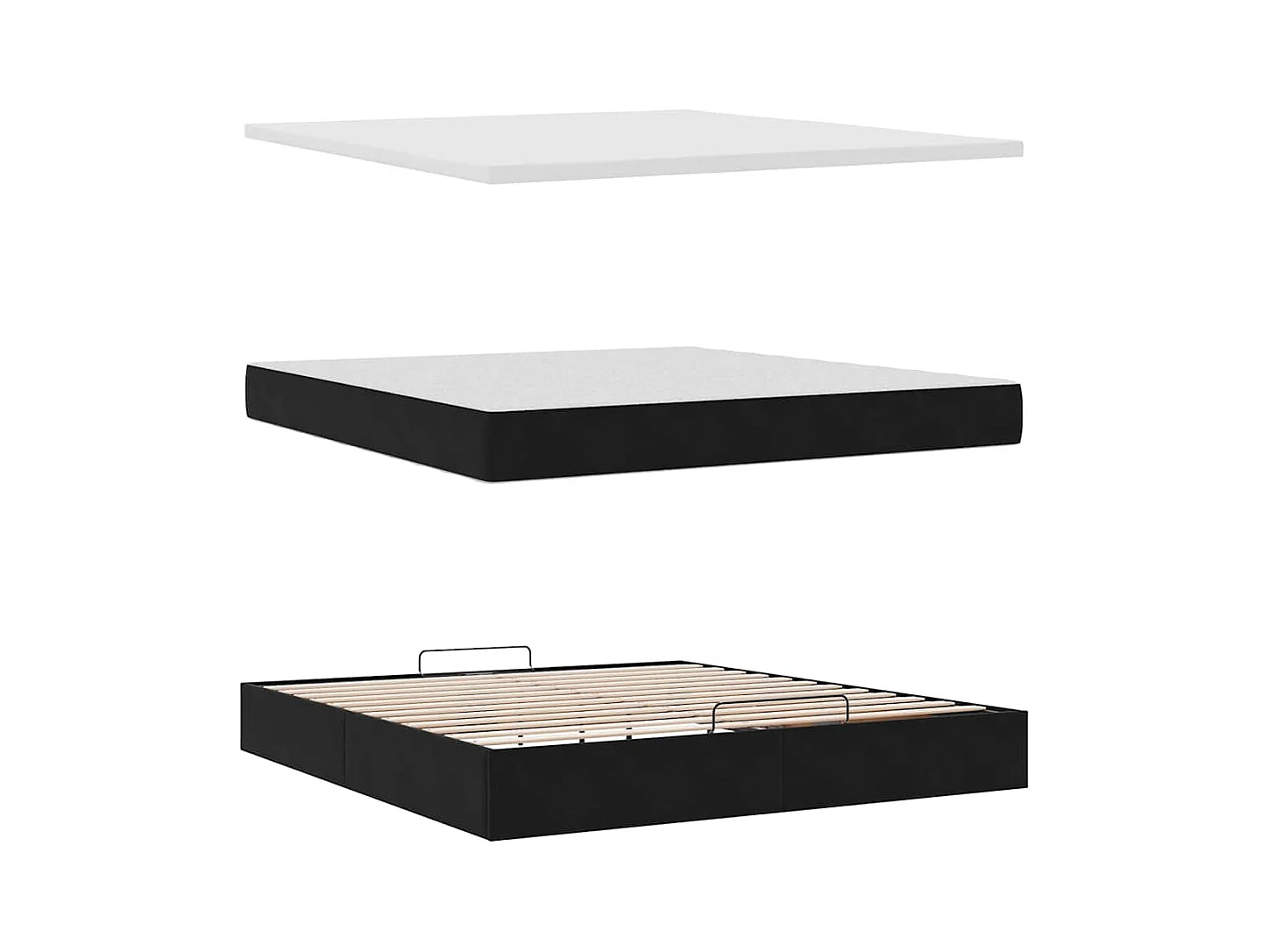 Cadre de lit ottoman avec matelas noir 160x200 cm velours