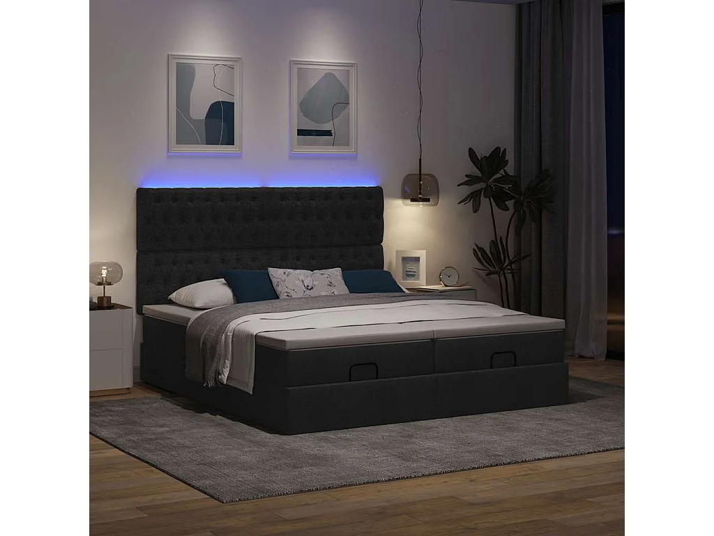 Cadre de lit ottoman avec matelas noir 200x200cm tissu