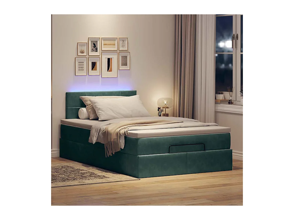 Cadre de lit ottoman avec matelas vert foncé 120x200 cm velours