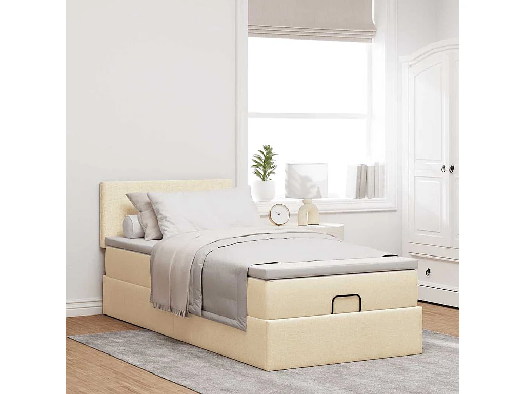 Cadre de lit ottoman avec matelas crème 80x200 cm tissu
