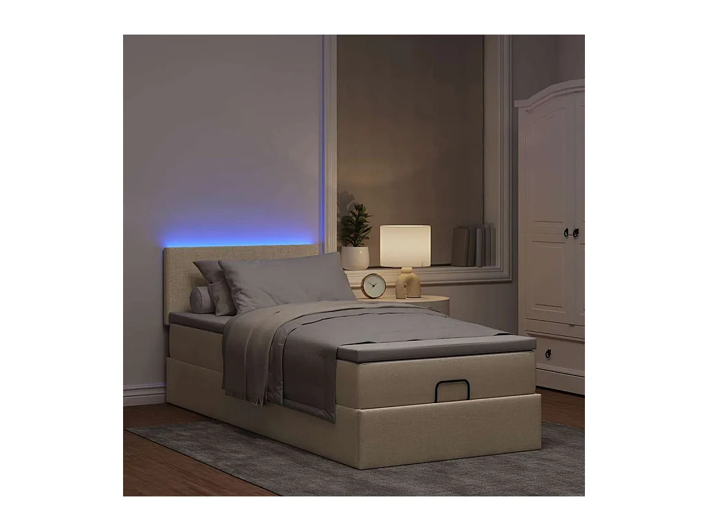 Estructura de cama otomana con colchón tela crema 80x200cm