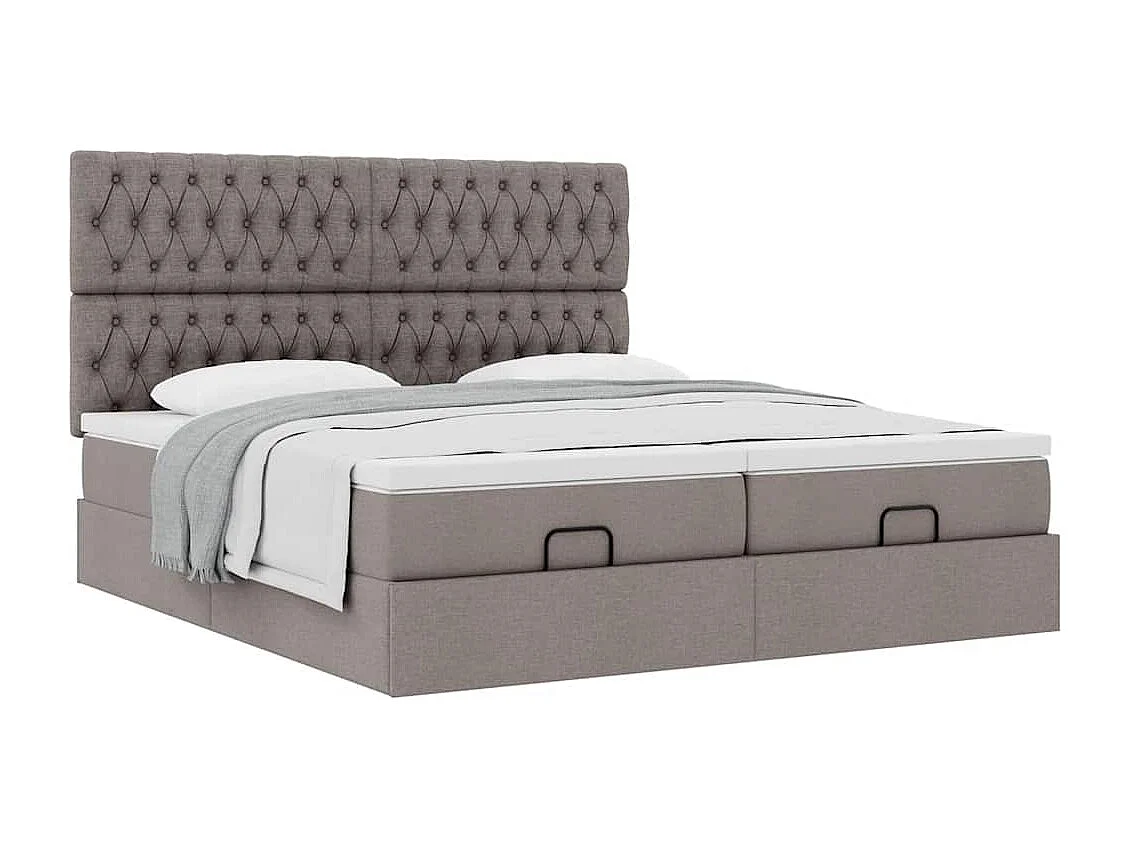 Cadre de lit ottoman avec matelas taupe 200x200cm tissu
