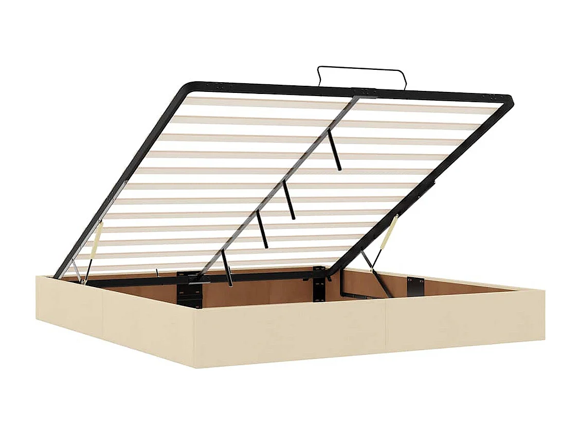 Estructura de cama otomana con colchón tela crema 160x200cm