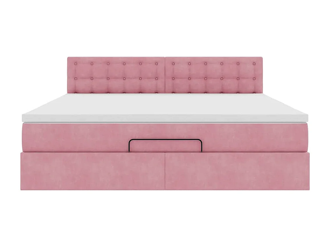 Estructura cama otomana con colchón terciopelo rosa 180x200 cm