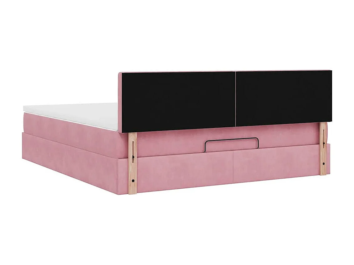 Estructura cama otomana con colchón terciopelo rosa 180x200 cm