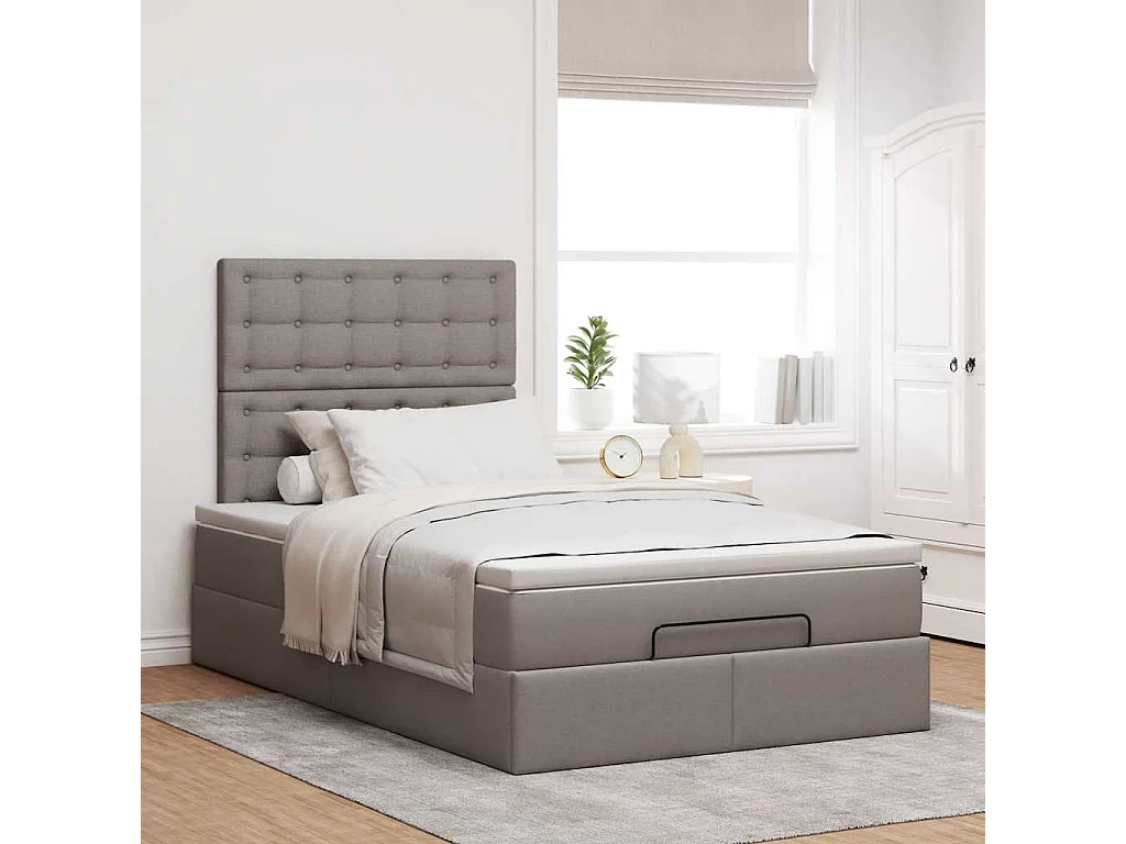 Estrutura de cama otomana com colchão 120x190cm tecido cinzento
