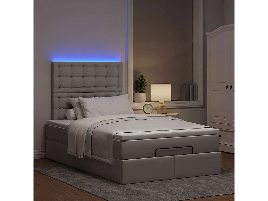 Estructura de cama otomana colchón tela topo 120x190 cm