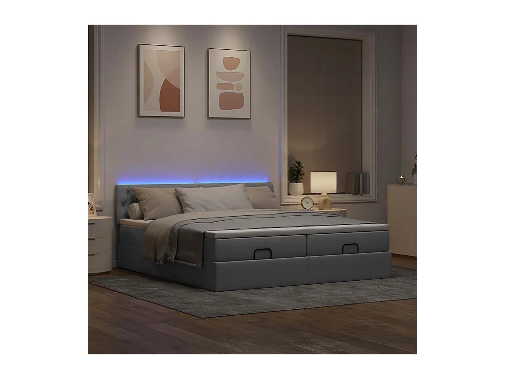 Cadre de lit ottoman et matelas gris clair 160x200cm tissu