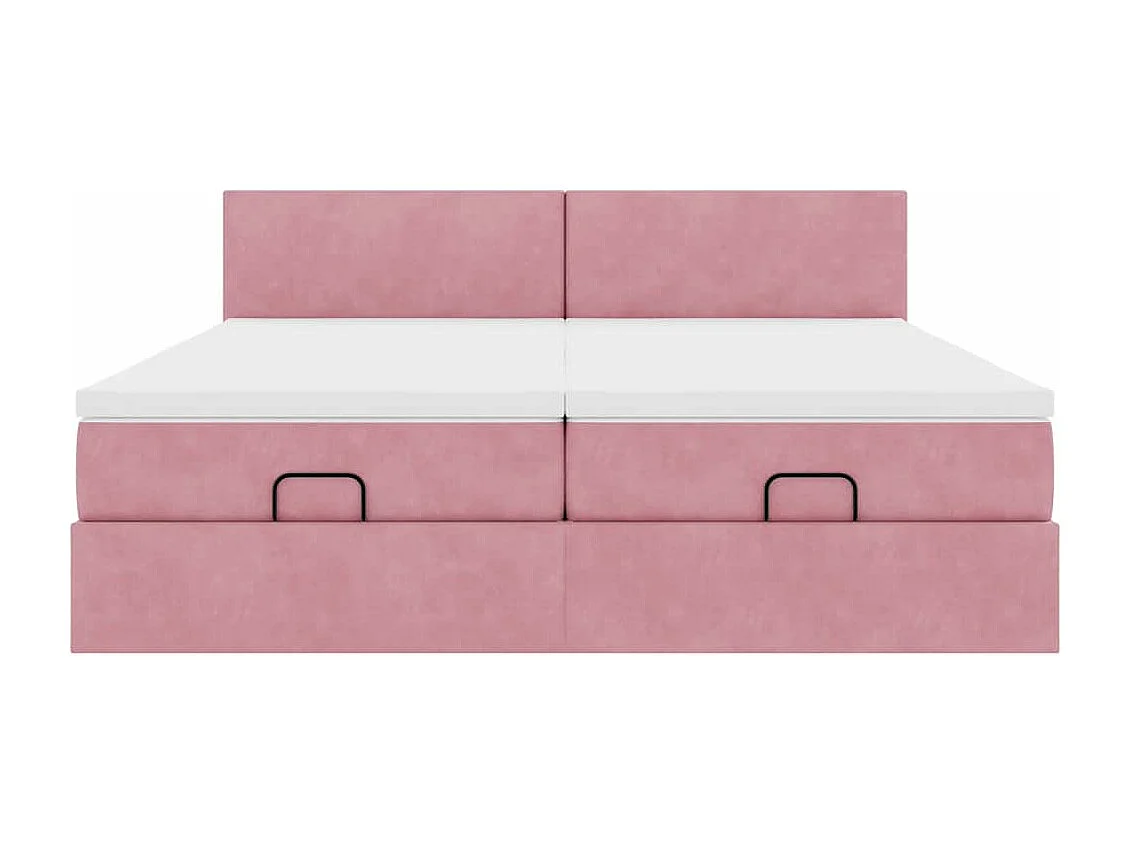 Cadre de lit ottoman avec matelas rose 160x200 cm velours
