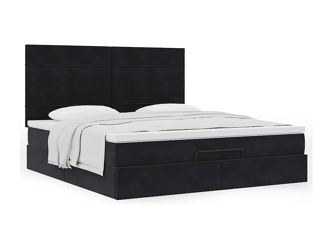 Cadre de lit ottoman avec matelas noir 160x200 cm velours