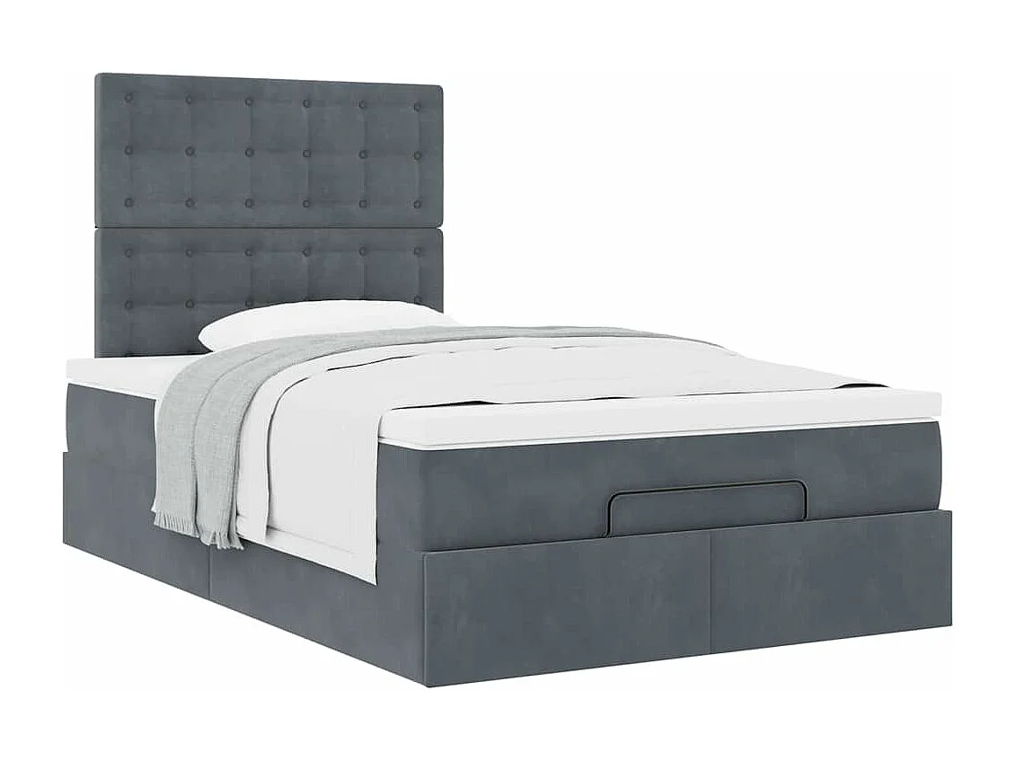 Cadre de lit ottoman et matelas gris foncé 120x200 cm velours