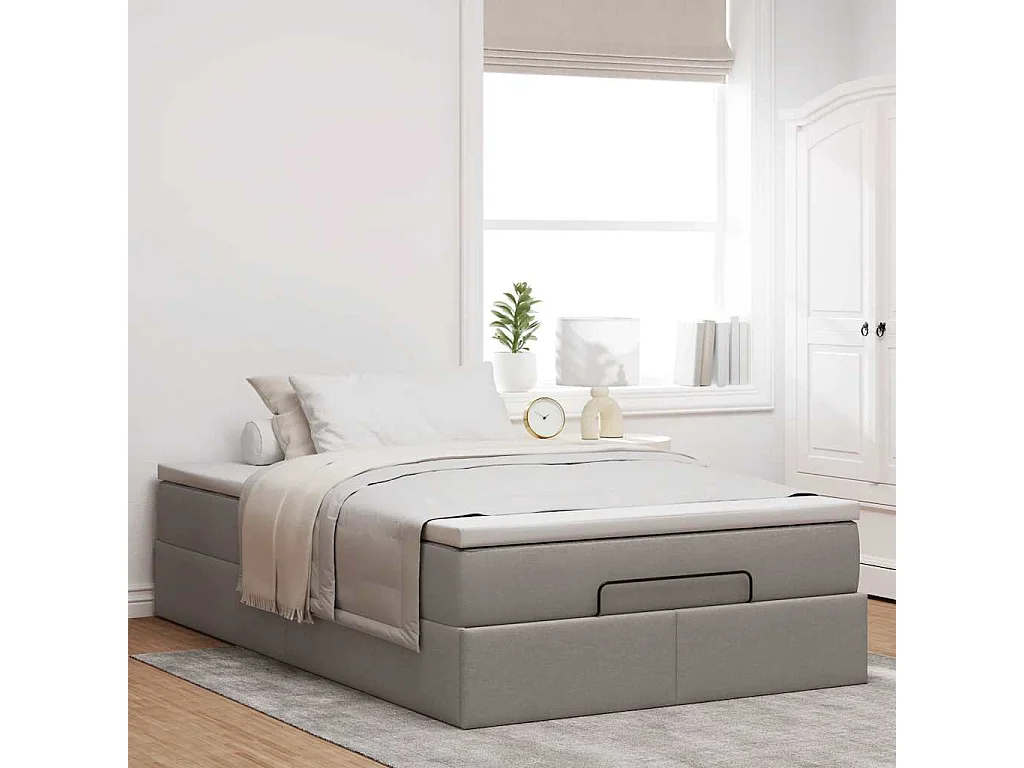 Cadre de lit ottoman avec matelas taupe 120x200 cm tissu