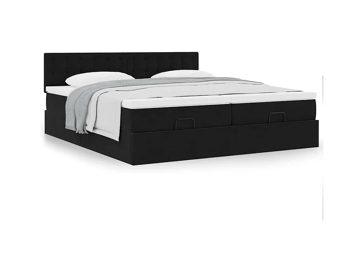 Cadre de lit ottoman avec matelas noir 200x200cm velours