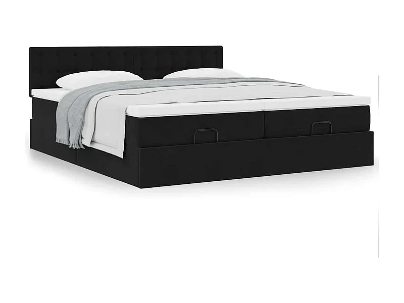Cadre de lit ottoman avec matelas noir 200x200cm velours