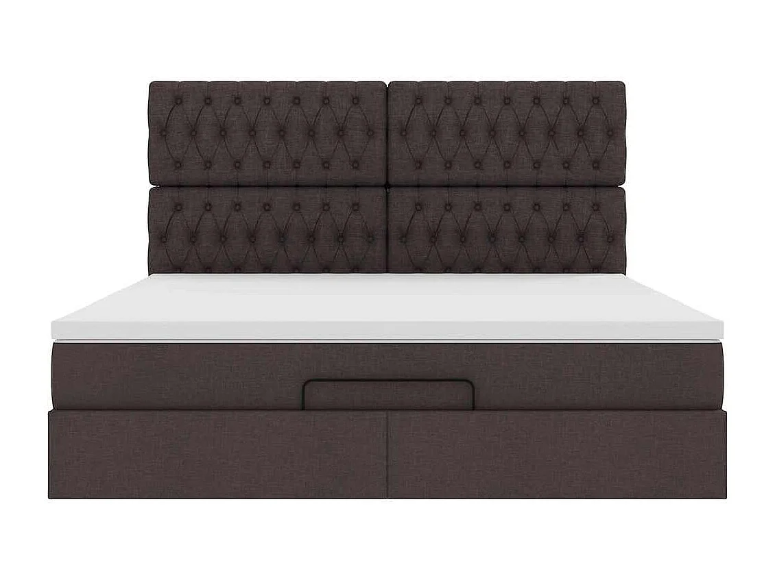 Cadre de lit ottoman avec matelas marron foncé 160x200 cm tissu