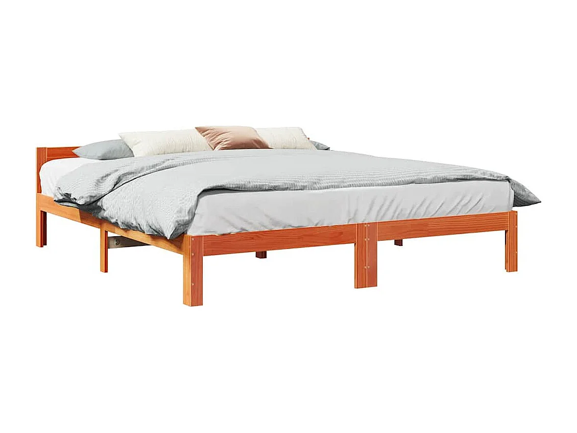 Cama sin colchón madera maciza de pino marrón cera 160x200 cm