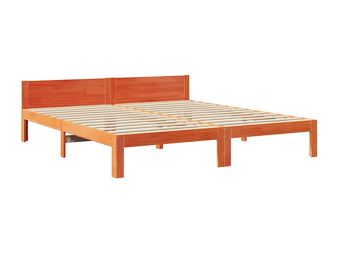 Cama sin colchón madera maciza de pino marrón cera 160x200 cm