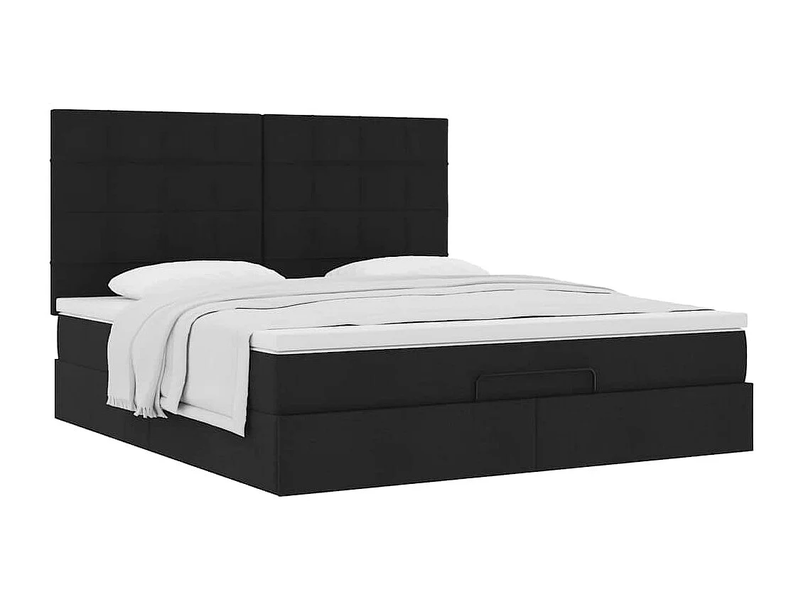 Cadre de lit ottoman avec matelas noir 180x200 cm tissu