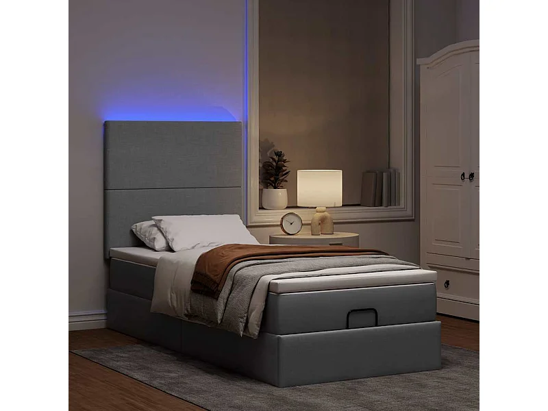 Cadre de lit ottoman avec matelas gris clair 80x200 cm tissu