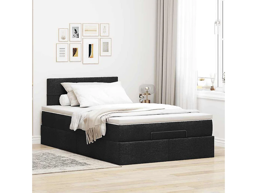 Lit ottoman avec matelas noir 120x200 cm tissu