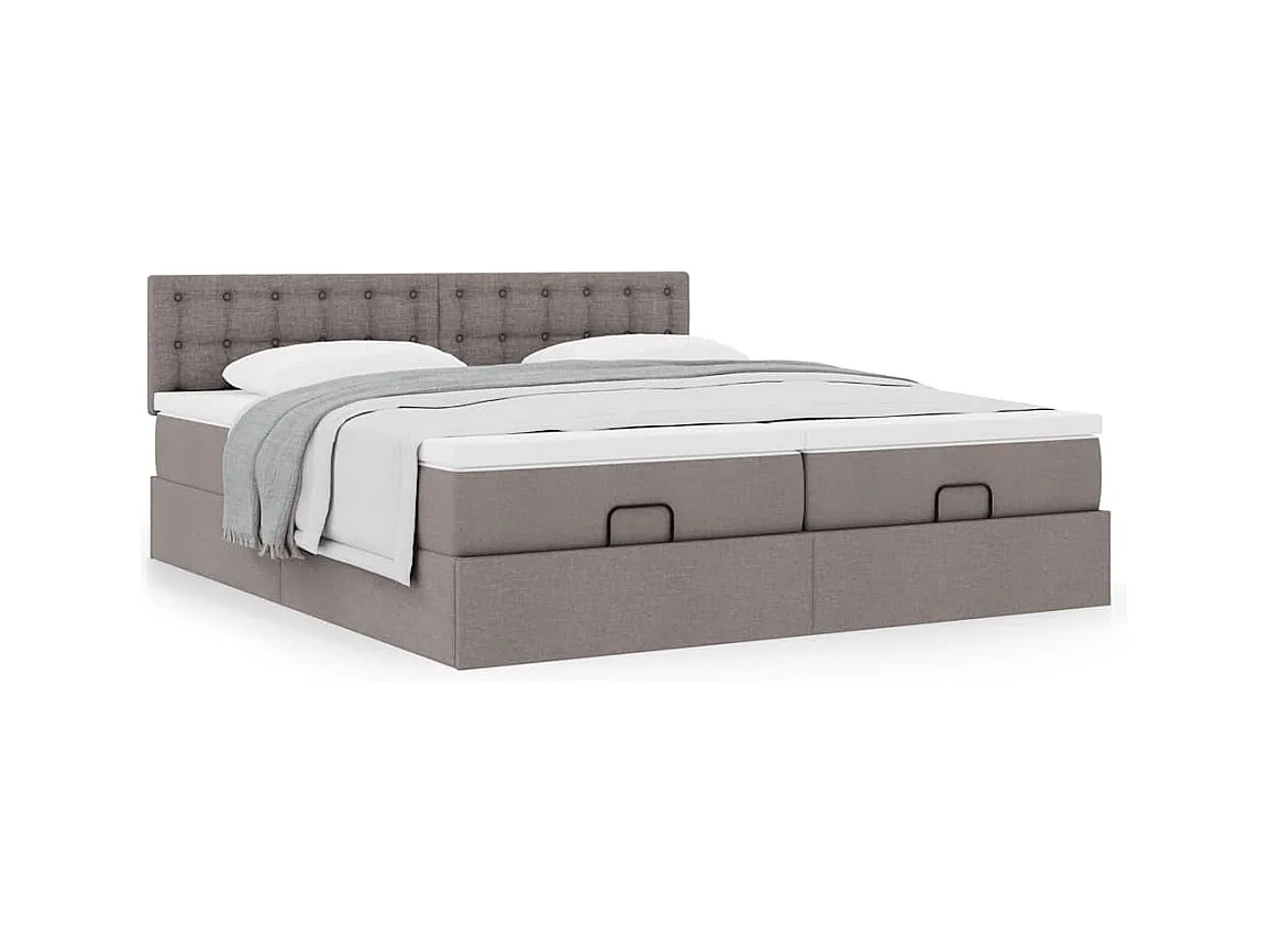 Estrutura de cama otomana com colchões tecido cinzento