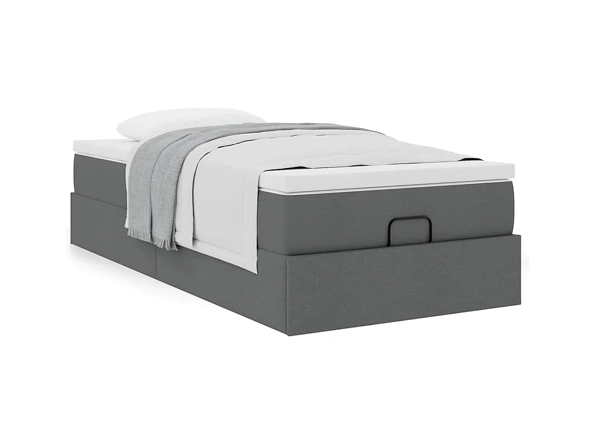 Cadre de lit ottoman avec matelas gris foncé 90x190 cm tissu