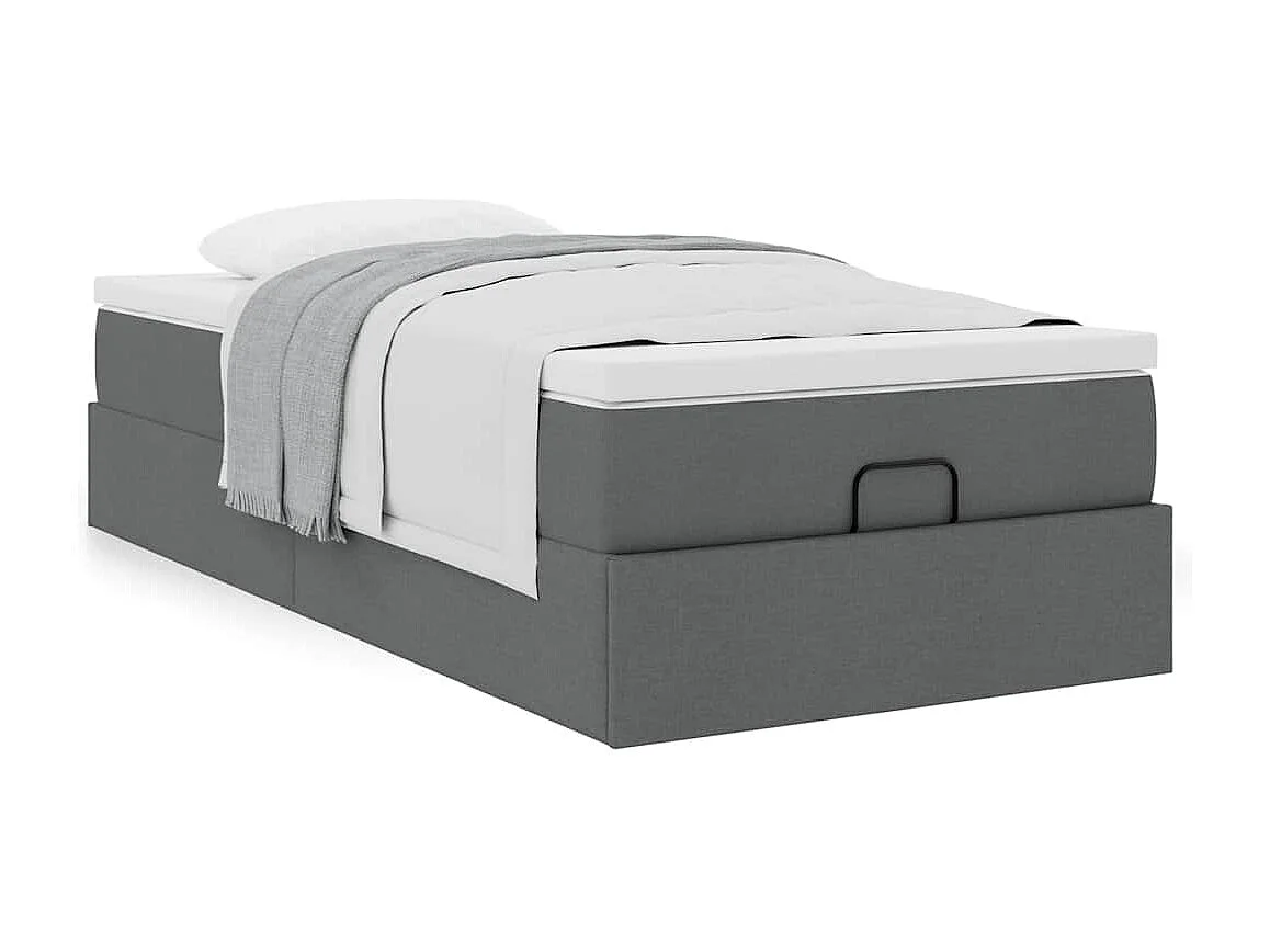 Cadre de lit ottoman avec matelas gris foncé 90x190 cm tissu