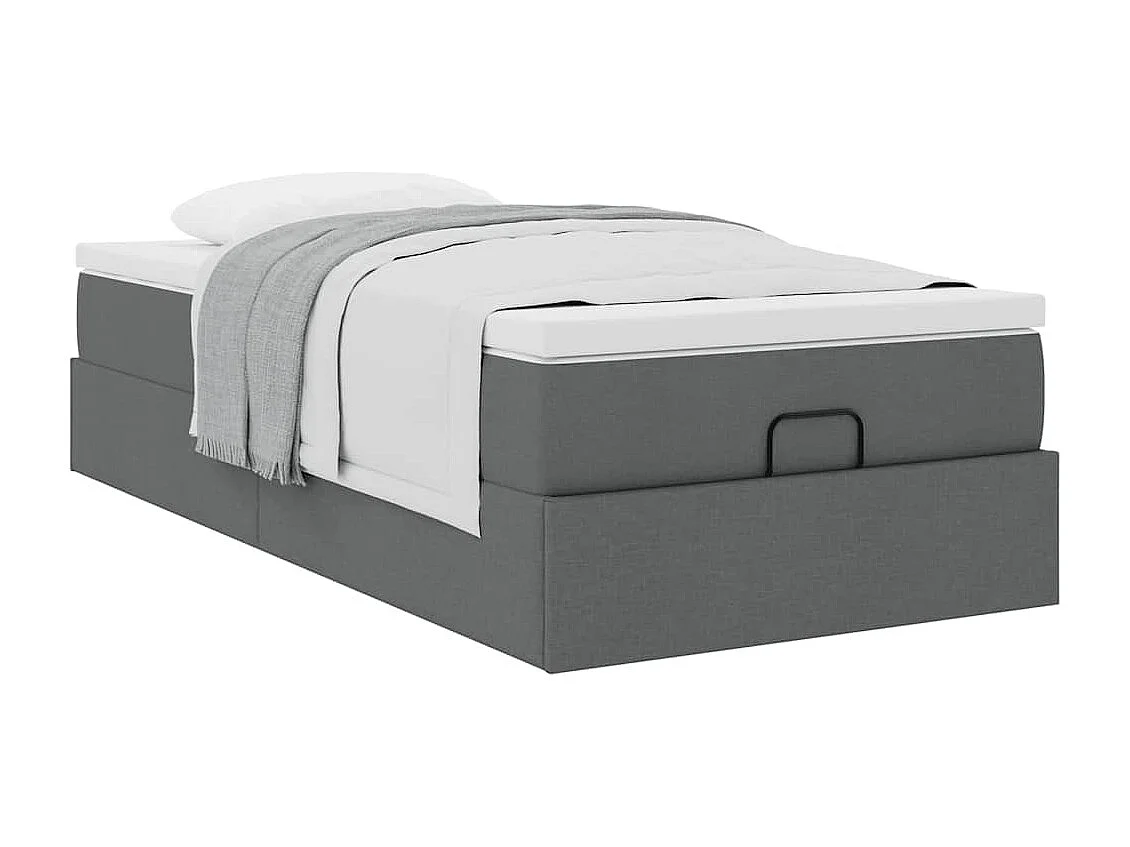 Cadre de lit ottoman avec matelas gris foncé 90x190 cm tissu