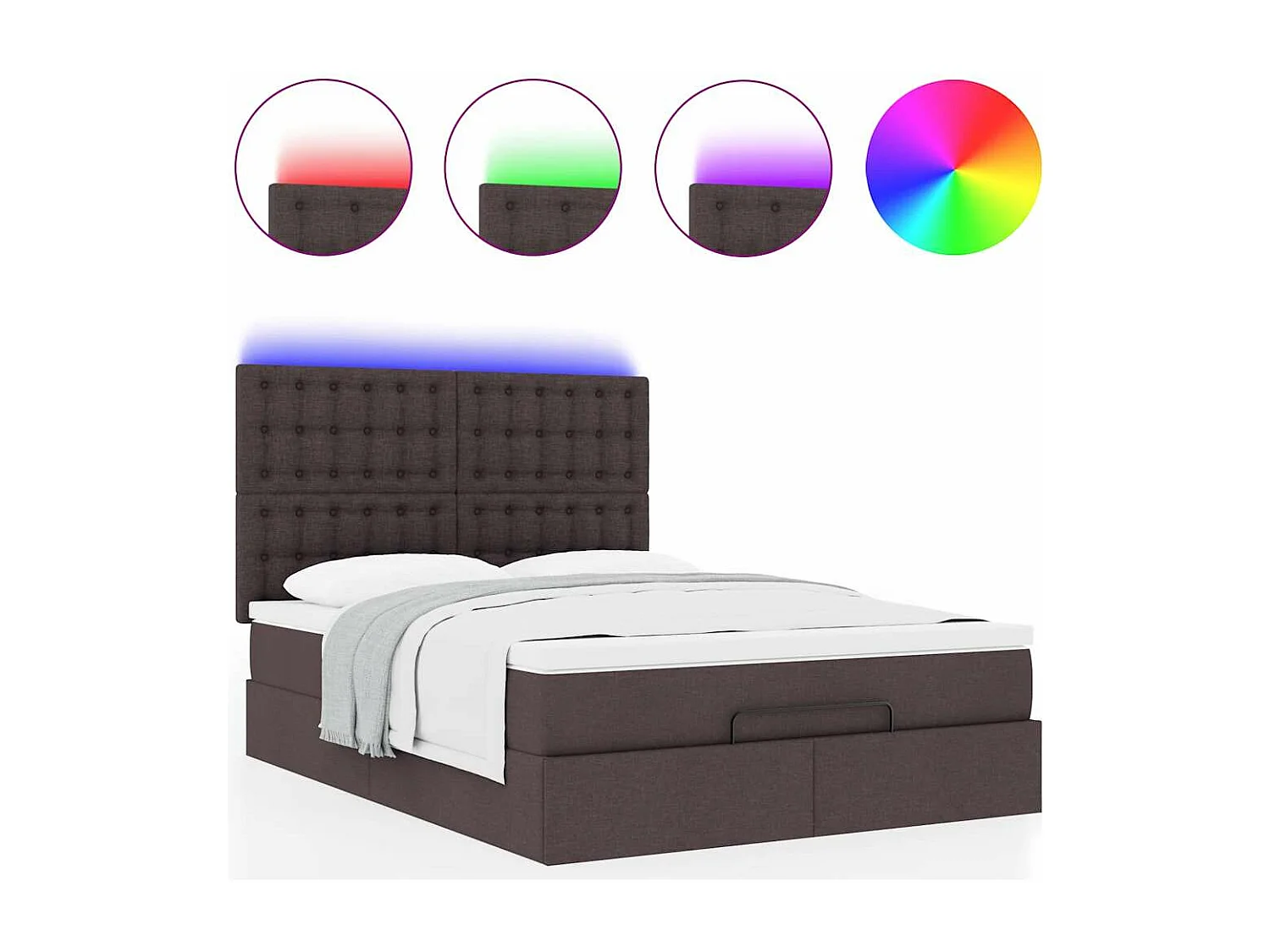 Cadre de lit ottoman avec matelas marron foncé 140x200 cm tissu